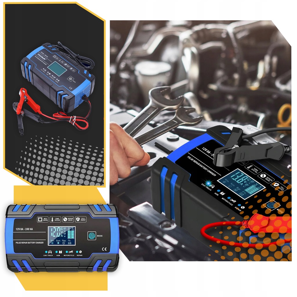 Prostownik AUTOMATYCZNY SAMOCHODOWY FUNKCJA NAPRAWY DO AKUMULATORÓW 12V 24V Model PROSTOWNIK DO AUTA SAMOCHODU POJAZDU